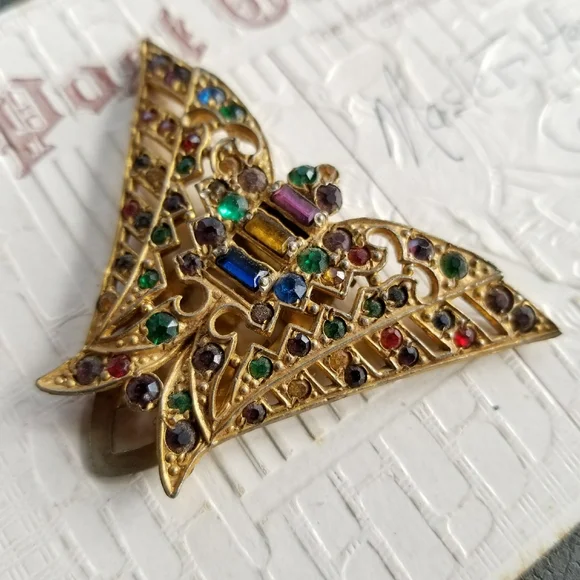 Relisted - Vintage Art Deco butterfly dress clip rhinestone - Picture 6 of 13